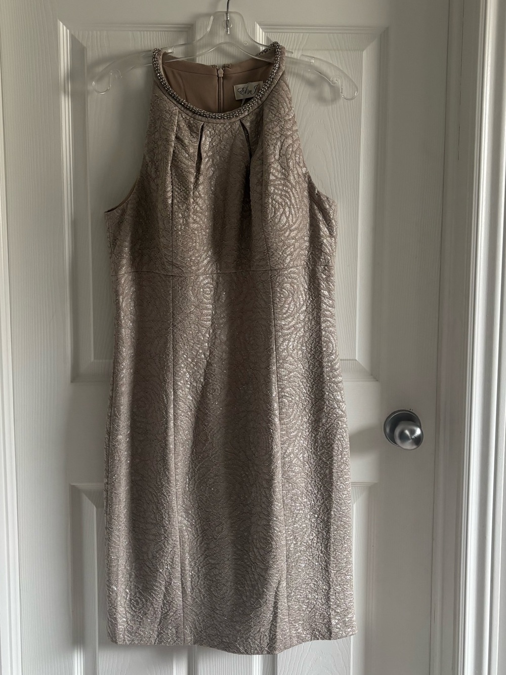 Eliza J Metallic Taupe Textured Sheath Dress